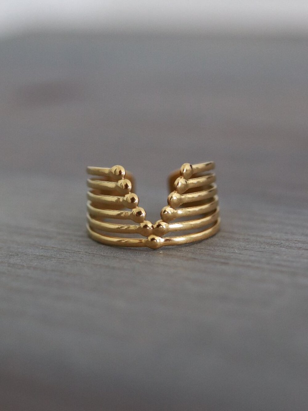 V Style Layered Cuff Ring 18k Gold Plated Stainless Steel